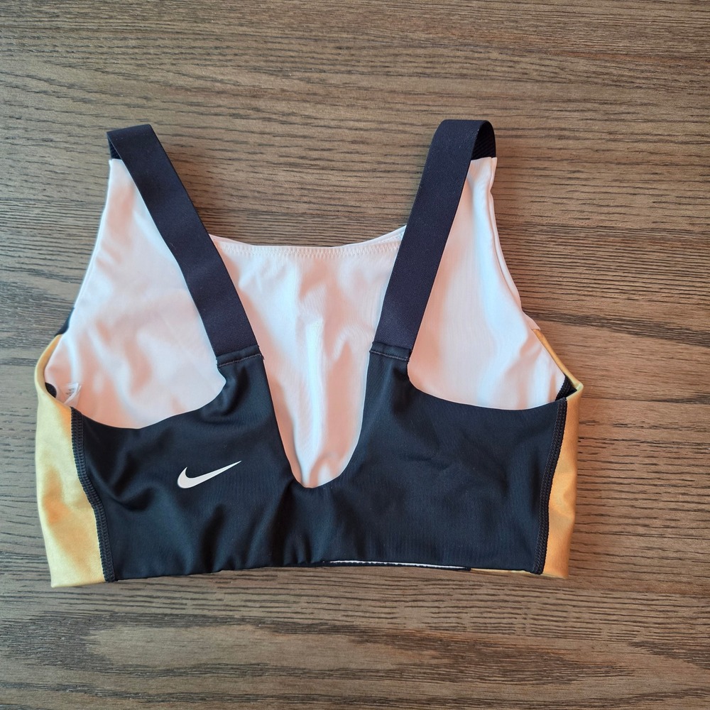 Nike Womens Colorblock Sports Bra Black White‎ Metallic Gold Small 716303-477445 - Picture 2 of 8